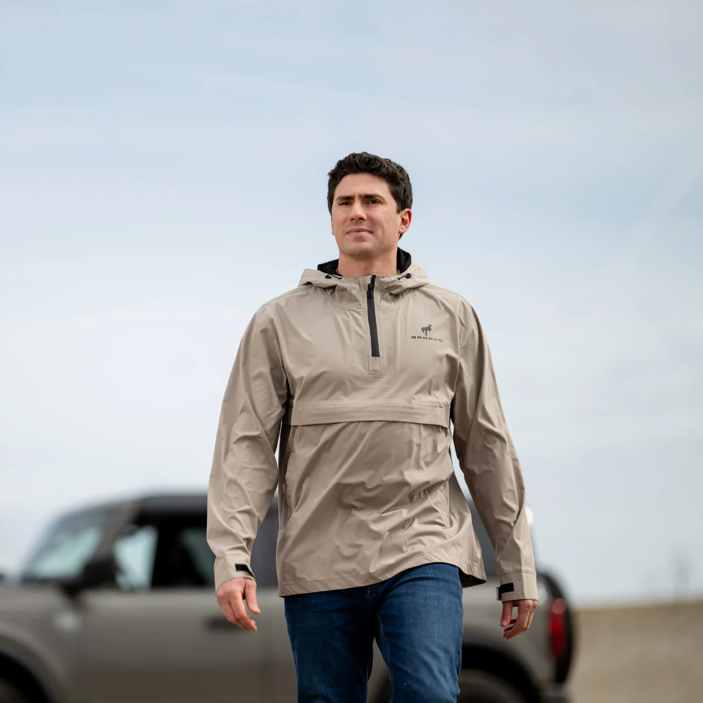 Ford Bronco Mens Tan Quarter Zip Windbreaker Jacket