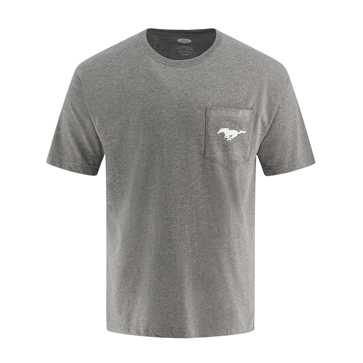 Ford Mustang Mens Tribar Logo Gray Pocket T-Shirt