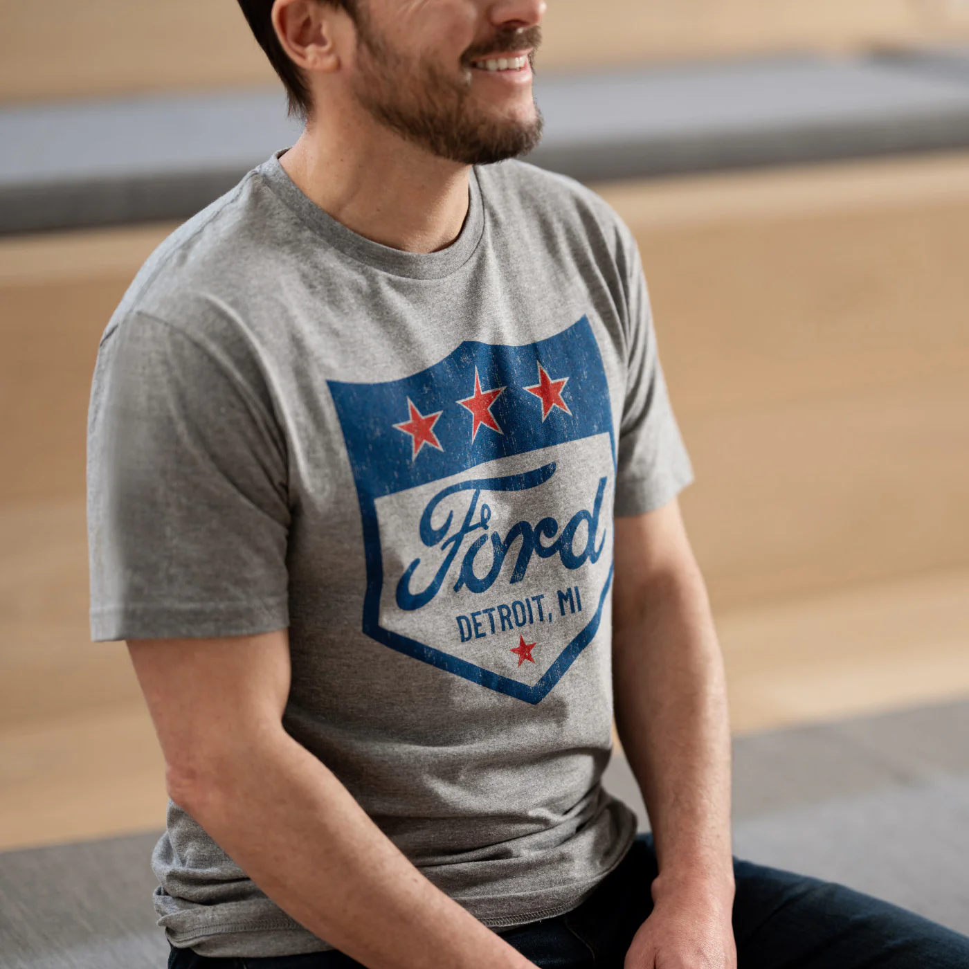 Ford Vintage Logo Detroit Gray Mens T-Shirt
