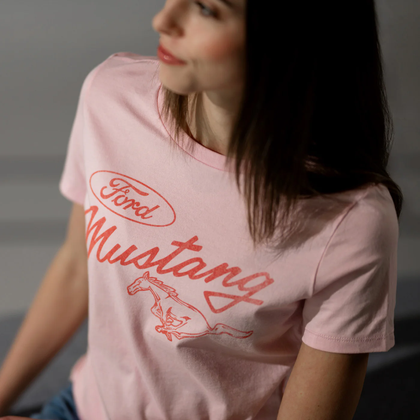 Ford Mustang Vintage Womens Light Pink T-Shirt