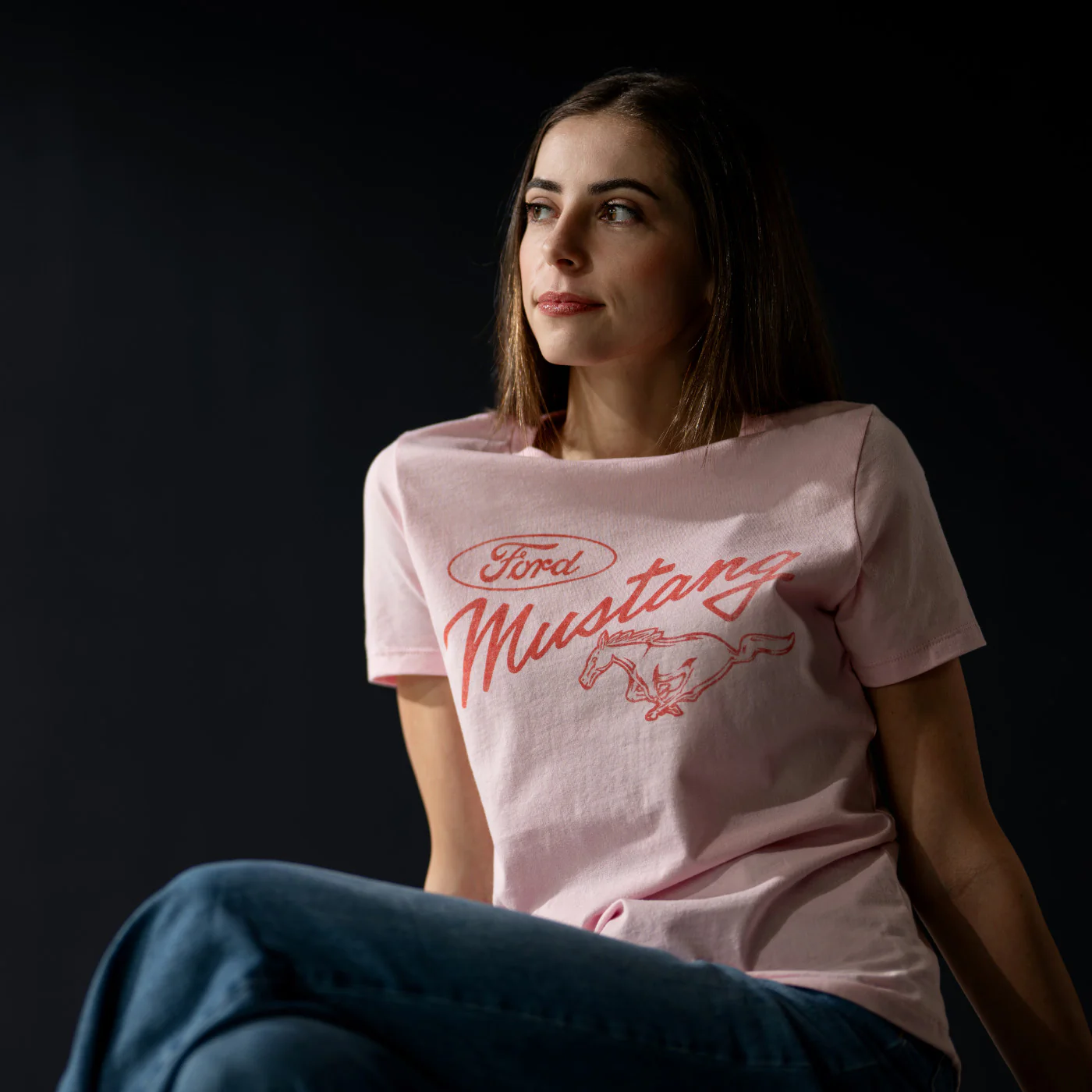 Ford Mustang Vintage Womens Light Pink T-Shirt