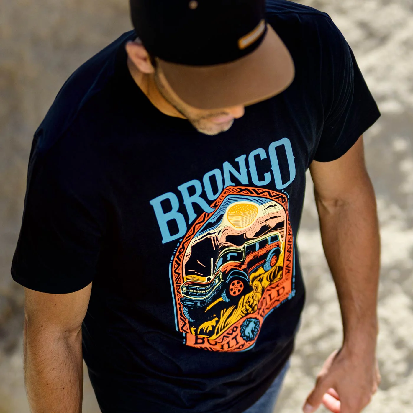 Ford Bronco Built Wild Mens Off Road Desert Adventure T-Shirt