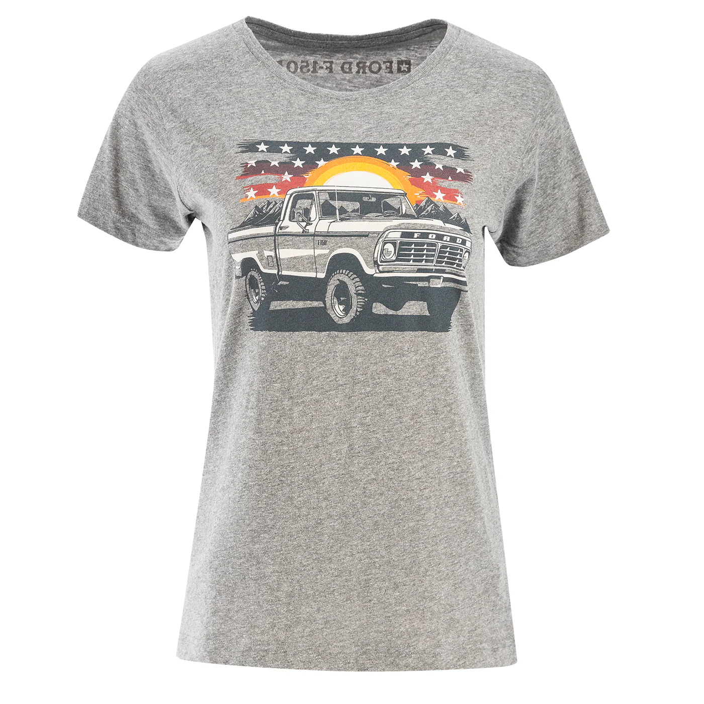 Ford F-150 Graphic Truck Sunset Patriotic Flag Womens T-Shirt